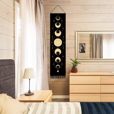 مرحلة القمر نسيج الجدار شنقا ديكور المنزل مرحلة القمر جدار الفن ديكور غرفة نسيج أسود سبع مراحل من دورة النمو الكامل نسيج الجدار القمر لغرفة النوم الأبراج القمر 12.8 × 51.2 بوصة in Kuwait