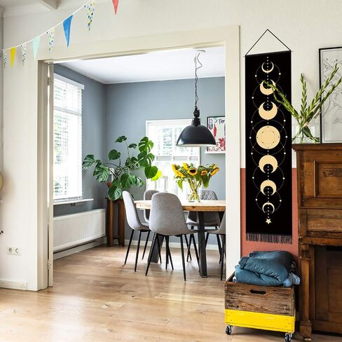 مرحلة القمر نسيج الجدار شنقا ديكور المنزل مرحلة القمر جدار الفن ديكور غرفة نسيج أسود سبع مراحل من دورة النمو الكامل نسيج الجدار القمر لغرفة النوم الأبراج القمر 12.8 × 51.2 بوصة in Kuwait