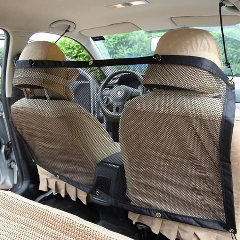 1 PC Car Seat Pet Barrier Net, 45.2" x 24.4" Breathable Mesh Visible Safety Divider, Full Coverage Adjustable Double Layer Back Seat Dog Travel Divider, Universal Portable Accessory (Black) in Saudi Arabia