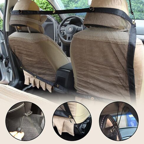 1 PC Car Seat Pet Barrier Net, 45.2" x 24.4" Breathable Mesh Visible Safety Divider, Full Coverage Adjustable Double Layer Back Seat Dog Travel Divider, Universal Portable Accessory (Black) in Saudi Arabia