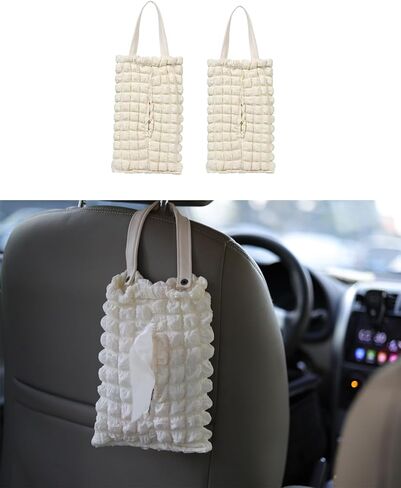 عبوتان من حامل مناديل السيارة، حامل صندوق مناديل بحجم قياسي للمقعد الخلفي للسيارة، حقيبة مناديل معلقة للسفر وحامل مناديل التخييم وحامل ورق المرحاض - أبيض in Kuwait