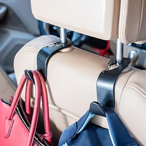 4Pack Car Vehicle Hook Back Headrest Hooks,Universal Car Seat Hanger Holder Hook Organizer for Bag Purse Handbag Cloth,Black in Kuwait