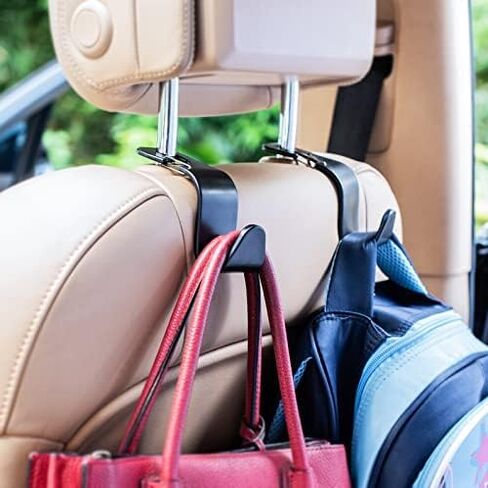 4Pack Car Vehicle Hook Back Headrest Hooks,Universal Car Seat Hanger Holder Hook Organizer for Bag Purse Handbag Cloth,Black in Kuwait