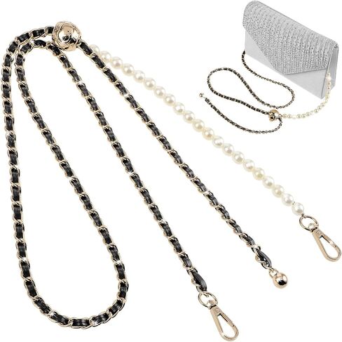 Imitation Pearl Purse Chain Strap, 47 in Adjustable Leather Strap Crossbody Bag Chains Handbag Chain for Shoulder Bag in Saudi Arabia