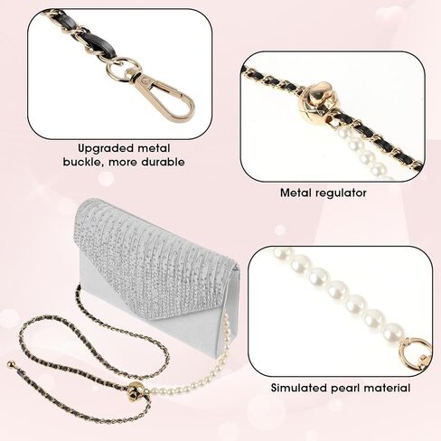 Imitation Pearl Purse Chain Strap, 47 in Adjustable Leather Strap Crossbody Bag Chains Handbag Chain for Shoulder Bag in Saudi Arabia
