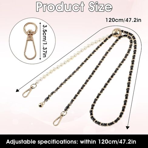 Imitation Pearl Purse Chain Strap, 47 in Adjustable Leather Strap Crossbody Bag Chains Handbag Chain for Shoulder Bag in Saudi Arabia