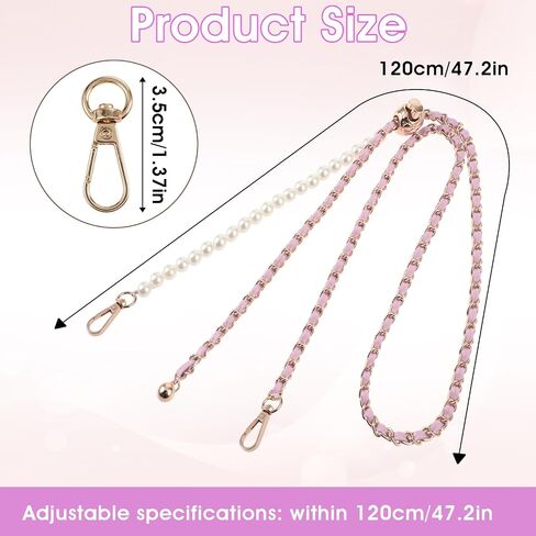 Imitation Pearl Purse Chain Strap, 47 in Adjustable Leather Strap Crossbody Bag Chains Handbag Chain for Shoulder Bag in Saudi Arabia