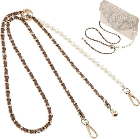 Imitation Pearl Purse Chain Strap, 47 in Adjustable Leather Strap Crossbody Bag Chains Handbag Chain for Shoulder Bag in Saudi Arabia