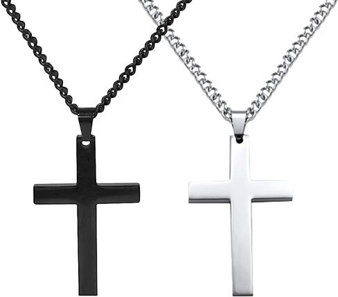 قطعتان من القلادة المتقاطعة مجموعة مطابقة له ولها قلادة زوجين عادي مصقول عبر سلسلة ربط قلادة مجوهرات هدية لمحبي الذكرى السنوية وعد قلادة للرجال والنساء، أسود فضي in Kuwait