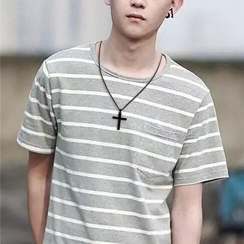 قطعتان من القلادة المتقاطعة مجموعة مطابقة له ولها قلادة زوجين عادي مصقول عبر سلسلة ربط قلادة مجوهرات هدية لمحبي الذكرى السنوية وعد قلادة للرجال والنساء، أسود فضي in Kuwait