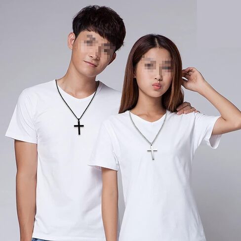 قطعتان من القلادة المتقاطعة مجموعة مطابقة له ولها قلادة زوجين عادي مصقول عبر سلسلة ربط قلادة مجوهرات هدية لمحبي الذكرى السنوية وعد قلادة للرجال والنساء، أسود فضي in Kuwait