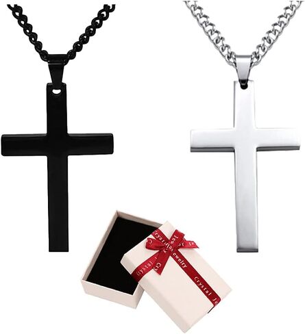 قطعتان من القلادة المتقاطعة مجموعة مطابقة له ولها قلادة زوجين عادي مصقول عبر سلسلة ربط قلادة مجوهرات هدية لمحبي الذكرى السنوية وعد قلادة للرجال والنساء، أسود فضي in Kuwait