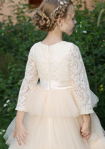 MCieloLuna Lace Applique Long Sleeves Flower Girl Dress for Wedding Birdesmaid Puffy Tulle Birthday First Communion Dress in Saudi Arabia