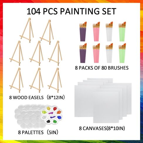 52 Pcs Art Painting Kit Supplies Set for Kids to Party - 4 Packs of 40 Brushes, 4 Wood Easels(8 * 12in), 4 Canvas Panels(8 * 10in) & 4 Palettes(5in), No Paint in Saudi Arabia