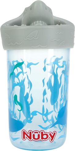 Nuby No Spill 3D Character Sippy Cup with Soft Touch Flo Silicone Top, 12 Ounce, Shark in Saudi Arabia