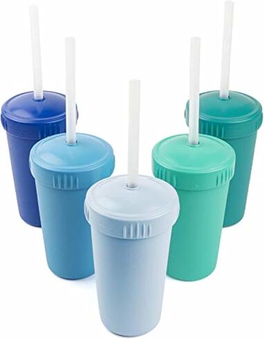 Re-Play Set of 5 Straw Cups with Silicone Straws - Made in USA from Recycled Plastic - Stackable and Easy to Clean - Dishwasher Safe - BPA Free - Raspberry Punch in Saudi Arabia