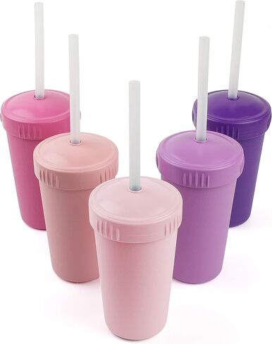 Re-Play Set of 5 Straw Cups with Silicone Straws - Made in USA from Recycled Plastic - Stackable and Easy to Clean - Dishwasher Safe - BPA Free - Raspberry Punch in Saudi Arabia