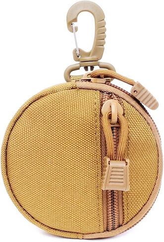 Coin Purchase Keychain,Professional Small Molle Pouch Accessories,Small Round Coin Holder Pouch,Tactical Bag Case as Coin Purse Keychain, Case Wallet, Wireless Headset Pack,Khaki Color. in Saudi Arabia