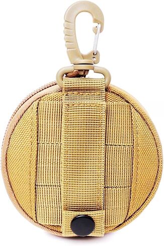 Coin Purchase Keychain,Professional Small Molle Pouch Accessories,Small Round Coin Holder Pouch,Tactical Bag Case as Coin Purse Keychain, Case Wallet, Wireless Headset Pack,Khaki Color. in Saudi Arabia