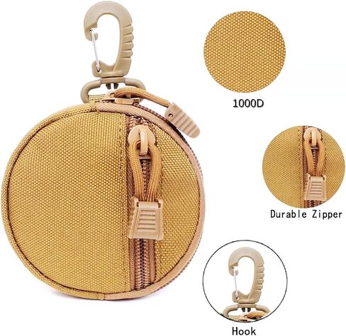 Coin Purchase Keychain,Professional Small Molle Pouch Accessories,Small Round Coin Holder Pouch,Tactical Bag Case as Coin Purse Keychain, Case Wallet, Wireless Headset Pack,Khaki Color. in Saudi Arabia