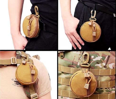 Coin Purchase Keychain,Professional Small Molle Pouch Accessories,Small Round Coin Holder Pouch,Tactical Bag Case as Coin Purse Keychain, Case Wallet, Wireless Headset Pack,Khaki Color. in Saudi Arabia