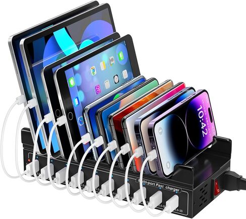 محطة شحن USB، محطة شحن USB متعددة المنافذ 10 منافذ 200 وات QC3.0، محطة شحن متعددة الأجهزة للهواتف الذكية والأجهزة اللوحية وأجهزة USB الأخرى in Kuwait
