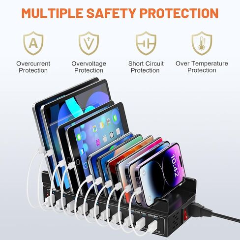 محطة شحن USB، محطة شحن USB متعددة المنافذ 10 منافذ 200 وات QC3.0، محطة شحن متعددة الأجهزة للهواتف الذكية والأجهزة اللوحية وأجهزة USB الأخرى in Kuwait