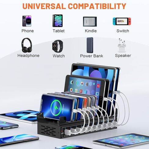 محطة شحن USB، محطة شحن USB متعددة المنافذ 10 منافذ 200 وات QC3.0، محطة شحن متعددة الأجهزة للهواتف الذكية والأجهزة اللوحية وأجهزة USB الأخرى in Kuwait