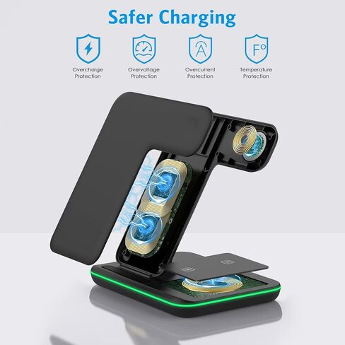 Wireless Charger, Criacr 3 in 1 Wireless Charging Station for Apple iPhone 15/14/13/12/11/Pro/Max/XS/XR/X/8/Plus, iWatch, AirPods 3/2/Pro,Travel Charger for Multiple Devices in Kuwait