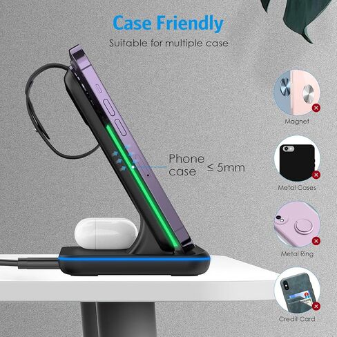 Wireless Charger, Criacr 3 in 1 Wireless Charging Station for Apple iPhone 15/14/13/12/11/Pro/Max/XS/XR/X/8/Plus, iWatch, AirPods 3/2/Pro,Travel Charger for Multiple Devices in Kuwait