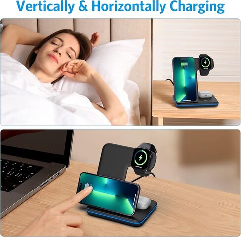 Wireless Charger, Criacr 3 in 1 Wireless Charging Station for Apple iPhone 15/14/13/12/11/Pro/Max/XS/XR/X/8/Plus, iWatch, AirPods 3/2/Pro,Travel Charger for Multiple Devices in Kuwait