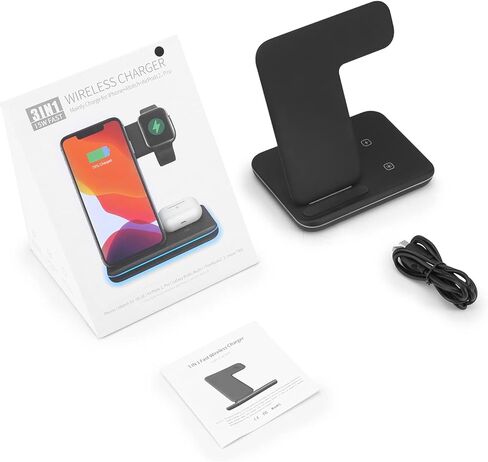 Wireless Charger, Criacr 3 in 1 Wireless Charging Station for Apple iPhone 15/14/13/12/11/Pro/Max/XS/XR/X/8/Plus, iWatch, AirPods 3/2/Pro,Travel Charger for Multiple Devices in Kuwait