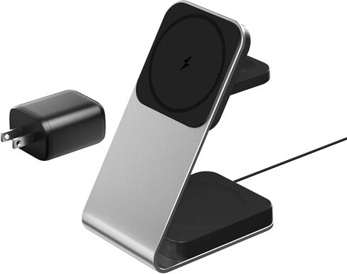 3 in 1 Charging Station 15W Aluminium Charging Station for Multiple Devices Magnetic Wireless Charging Station Magsafe Compatible with iPhone 15 14 13 12 Series Airpods/Watch in Saudi Arabia
