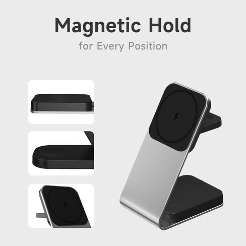 3 in 1 Charging Station 15W Aluminium Charging Station for Multiple Devices Magnetic Wireless Charging Station Magsafe Compatible with iPhone 15 14 13 12 Series Airpods/Watch in Saudi Arabia