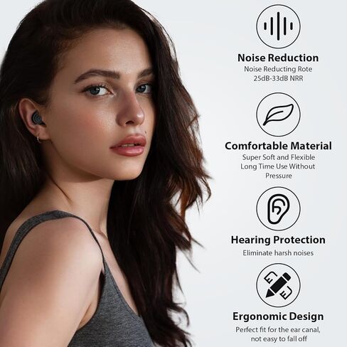 Ear Plugs for Sleeping Noise Cancelling, Reusable Soft Noise Reduction Earplugs for Sleep, Focus, Travel, Work, Motorcycle, Concert with 6 Silicone Ear Tips and 6 Foam Ear Tips - 25-35dB Black in Saudi Arabia