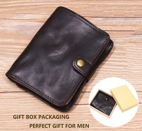 Top Grain Leather Wallet for Men, Rfid Blocking Short Bifold Slim Mens Wallet, Men Thin Billfold Wallet with Card Holder Gift Box (Coffee) in Saudi Arabia