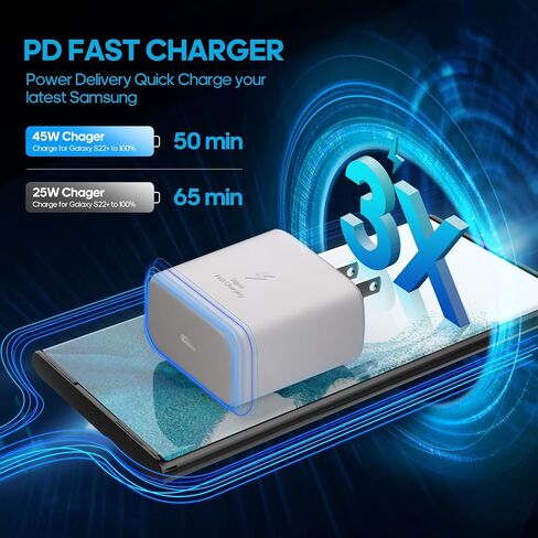 Samsung 45W Super Fast Charger Type C GaN USB C Charger PPS/PD Fast Charging Block & 6.6ft C Cable for Samsung Galaxy S24 Ultra/S24/S24+/S23 Ultra/S23/S23+/S22/S22 Ultra/S22+/Note10/Galaxy Tab, White in Saudi Arabia