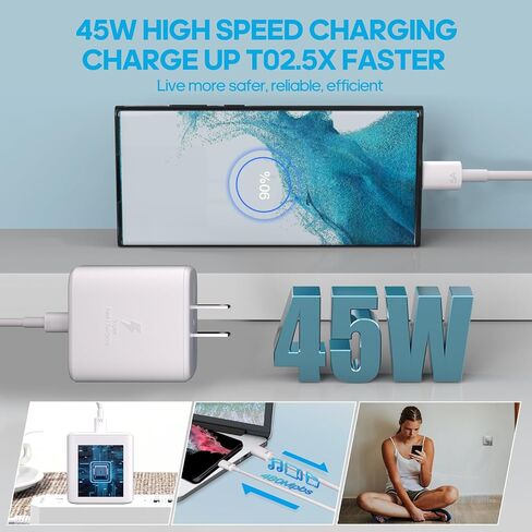Samsung 45W Super Fast Charger Type C GaN USB C Charger PPS/PD Fast Charging Block & 6.6ft C Cable for Samsung Galaxy S24 Ultra/S24/S24+/S23 Ultra/S23/S23+/S22/S22 Ultra/S22+/Note10/Galaxy Tab, White in Saudi Arabia
