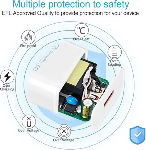 شاحن حائط سريع TPLTECH للشحن السريع 3.0 لجهاز TracFone LG Rebel 4 LTE L212VL/L211BL/237C/530G/Power L22C/Ultimate، LG G3 G4 V10 K10، Phoenix 2 K350N 3 4/K4، LG Rebel 2 X210/Rebel 3 L158VL Micro USB حبل in Kuwait