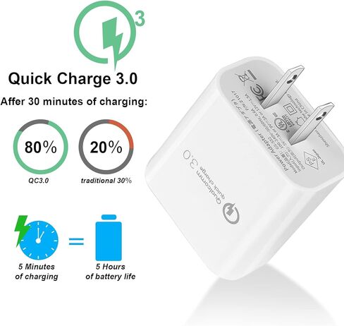 شاحن حائط سريع TPLTECH للشحن السريع 3.0 لجهاز TracFone LG Rebel 4 LTE L212VL/L211BL/237C/530G/Power L22C/Ultimate، LG G3 G4 V10 K10، Phoenix 2 K350N 3 4/K4، LG Rebel 2 X210/Rebel 3 L158VL Micro USB حبل in Kuwait