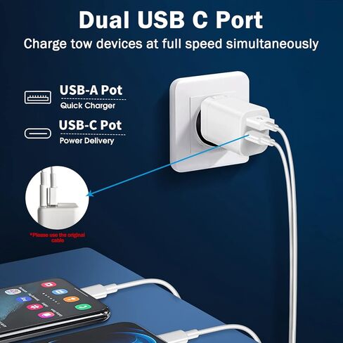 USB C Wall Charger Block,20W Dual Port Cube,Fast Charging Plug Compatible with Apple Watch Series 9 8 7 SE iPhone iPhone 15/15 Pro/15 Pro Max/15 Plus/14/13/12/11 in Saudi Arabia