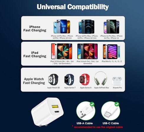 USB C Wall Charger Block,20W Dual Port Cube,Fast Charging Plug Compatible with Apple Watch Series 9 8 7 SE iPhone iPhone 15/15 Pro/15 Pro Max/15 Plus/14/13/12/11 in Saudi Arabia