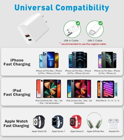 USB C Wall Charger Block,20W Dual Port Cube,Fast Charging Plug Compatible with Apple Watch Series 9 8 7 SE iPhone iPhone 15/15 Pro/15 Pro Max/15 Plus/14/13/12/11 in Saudi Arabia