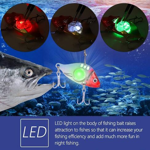 LED Flashing Crankbait, Crankbaits for Bass Fishing, Fishing Lures Underwater Bait Electronic Lures with Treble Hook Fishing Tackle Accessories Slowing Sinking Baits in Saudi Arabia