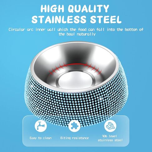 eing Dog Bowls, Stainless Steel Pet Bowls with Bling Rhinestones,Pet Bowls Food Water Feeder with Non-Skid Rubber Base for Puppy Cats Dogs (320ML,1 - Pack, Purple) in Kuwait