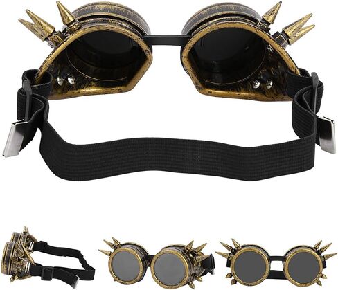 VGEBY Spiked Steampunk Goggles,Vintage Spiked Steampunk Goggles Cosplay Glasses Double Layer Windproof Arm Supports Arm, Hand & Finger Supports (Bronze) in Saudi Arabia