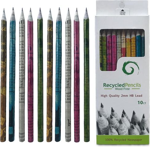 earthbound CREATIONS Eco-friendly Wood & Plastic Free Handmade Rainbow Recycled Paper #2 HB Pencils For School and Office Supplies, Pre-sharpened, Pack (10) in Saudi Arabia