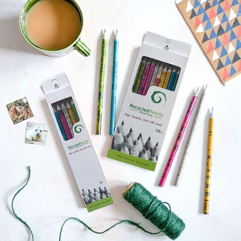 earthbound CREATIONS Eco-friendly Wood & Plastic Free Handmade Rainbow Recycled Paper #2 HB Pencils For School and Office Supplies, Pre-sharpened, Pack (10) in Saudi Arabia