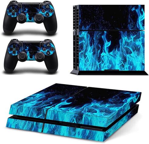 Vinyl Skin for PS4 Console & Controllers Only, Sticker Decorate and Protect Equipment Surface, Blue Flame in Saudi Arabia