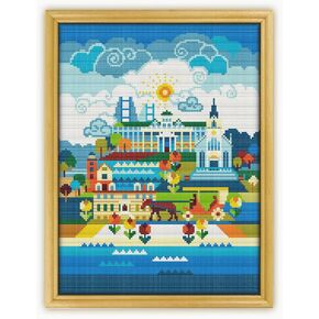 Mackinac Island Michigan CS1092-2 - Counted Cross Stitch KIT#2 Prime. Set of Threads, Needles, AIDA Fabric, Needle Threader, Embroidery Clippers and Printed Color Pattern Inside.